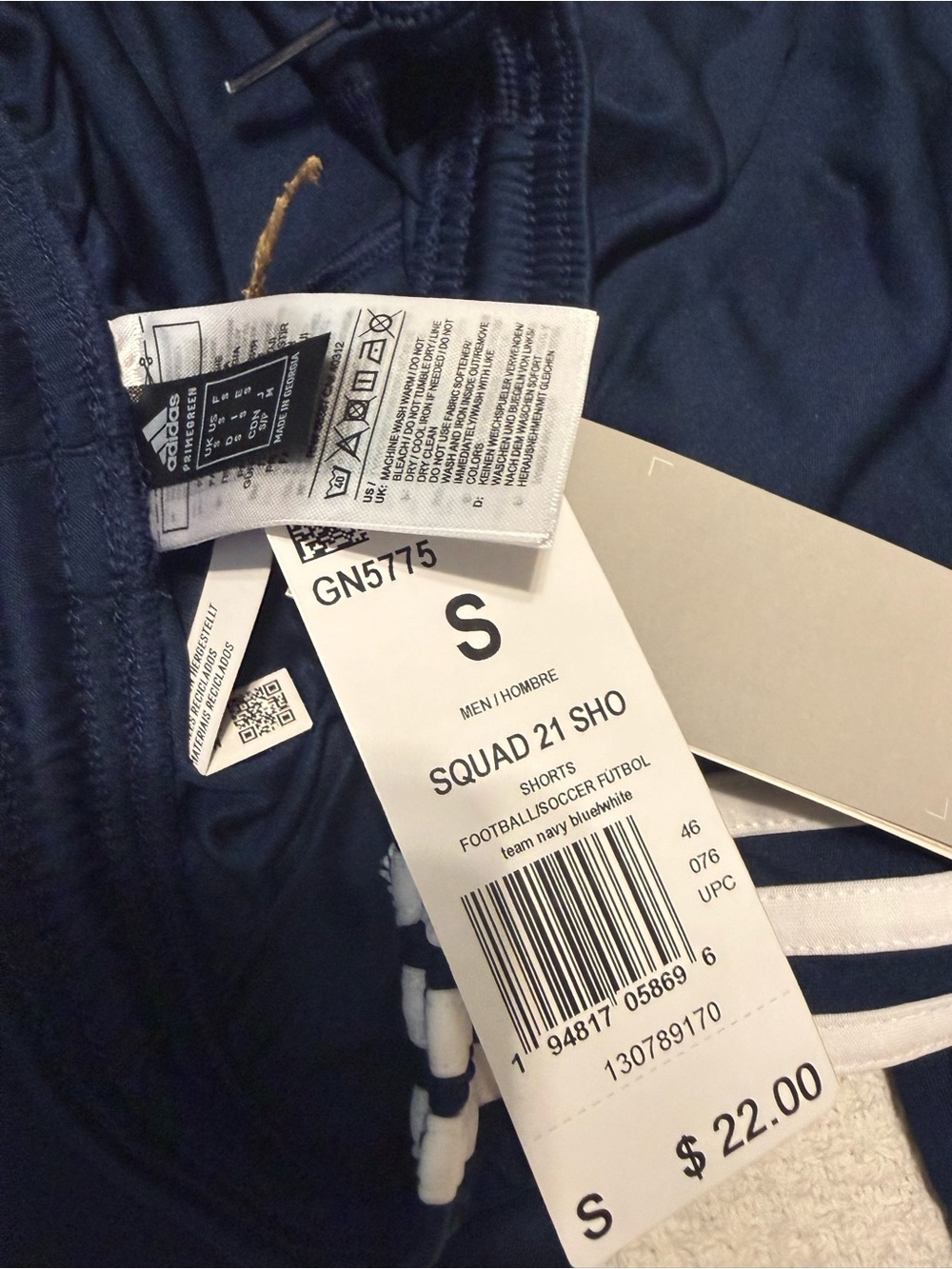 adidas Navy Blue Soccer Shorts with White Stripes - Picture 3 of 3